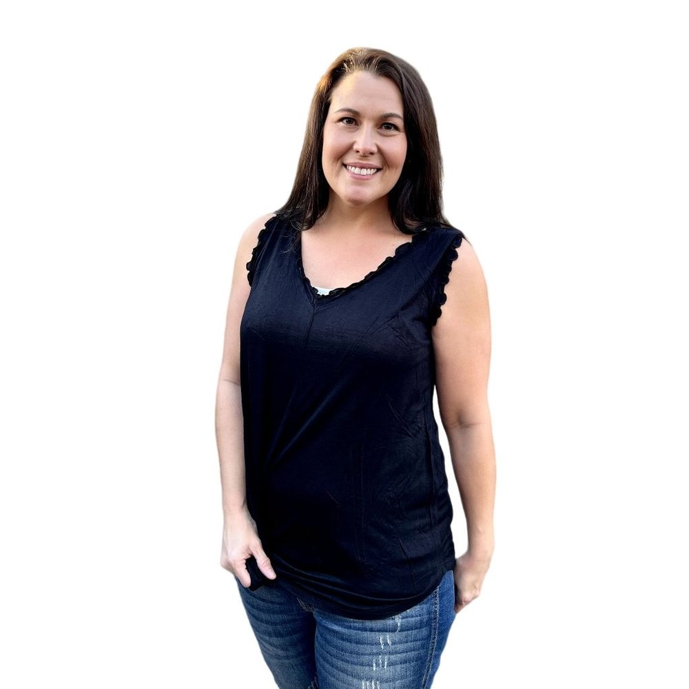 Culture Code Deep V Neck Flared Black Tank Top CAK1558